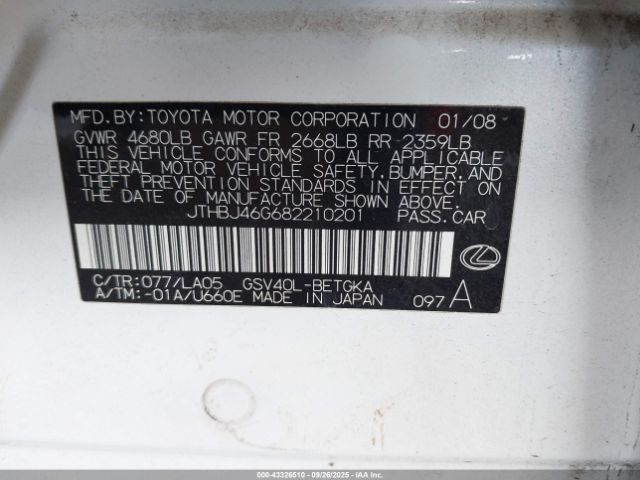 2008 LEXUS ES 350 JTHBJ46G682210201 Photo 8