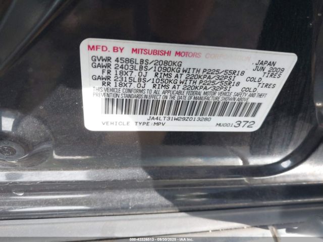 2009 MITSUBISHI OUTLANDER JA4LT31W29Z013280 Photo 8