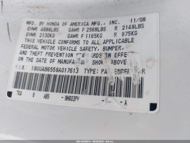 2009 ACURA TL 19UUA86559A017613 Photo 8