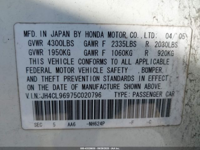 2005 ACURA TSX JH4CL96975C020796 Photo 8