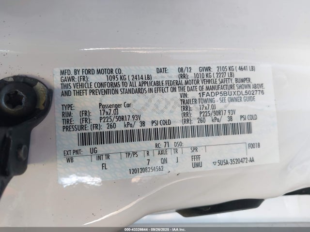 Aukcja sprzedaży 2013 Ford C-max Hybrid Sel, vin: 1FADP5BUXDL502776, numer aukcji: 43326644