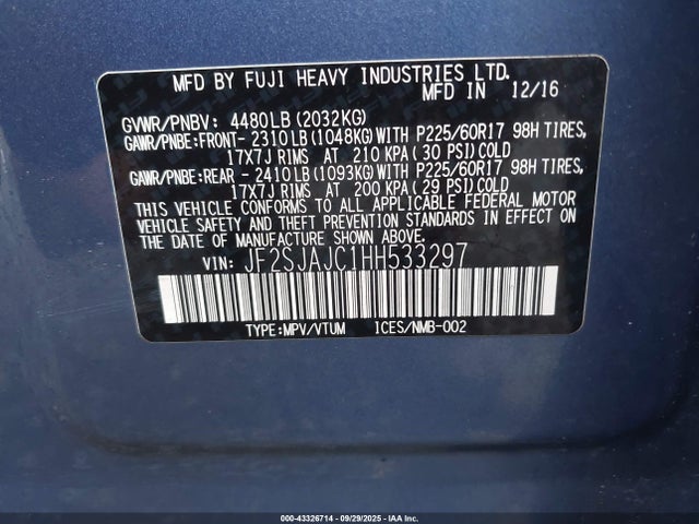 Subaru naturally aspirated u5 2017 JF2SJAJC1HH533297 Image 9