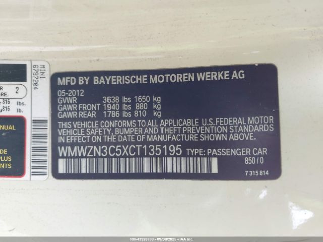 2012 MINI COOPER WMWZN3C5XCT135195 Photo 8