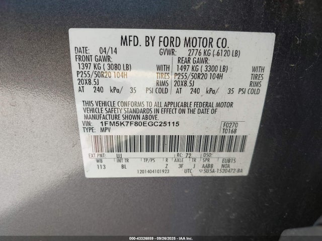 Ford Explorer 2014 1FM5K7F80EGC25115 Image 9