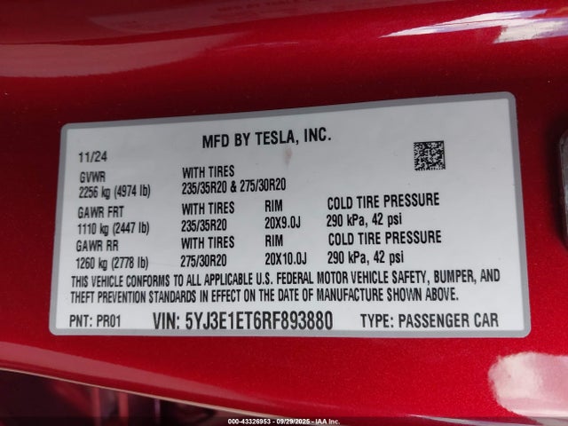 2024 TESLA MODEL 3 5YJ3E1ET6RF893880 Photo 8