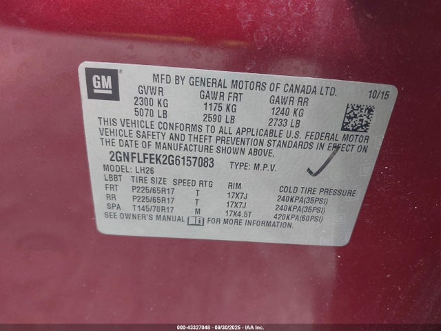 Chevrolet lea - e85 max, aluminum 2016 2GNFLFEK2G6157083 Image 9