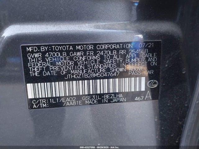 JTHGZ1B28M5047647 Lexus 2gr-fks