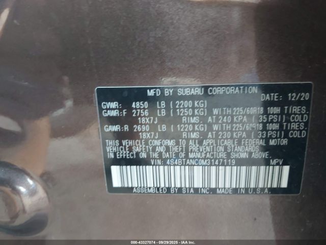 2021 SUBARU OUTBACK 4S4BTANC0M3147119 Photo 8