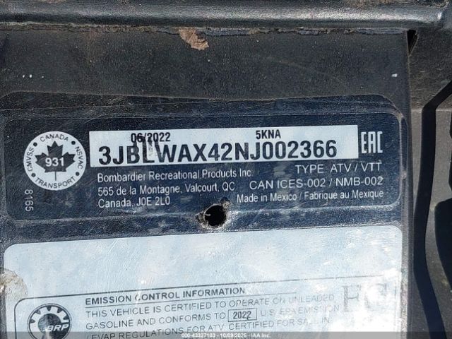 2022 CAN-AM OUTLANDER 3JBLWAX42NJ002366 Photo 9