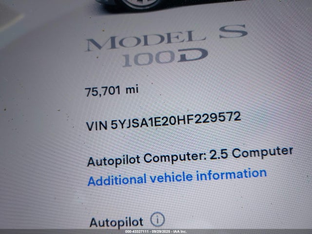 5YJSA1E20HF229572 Tesla MODEL S