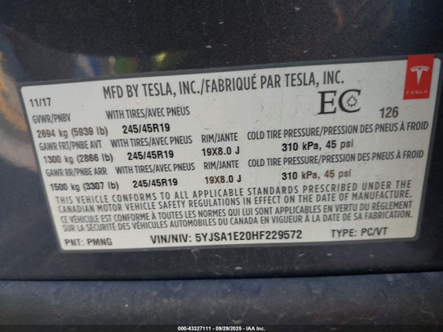 2017 TESLA MODEL S 5YJSA1E20HF229572 Photo 8