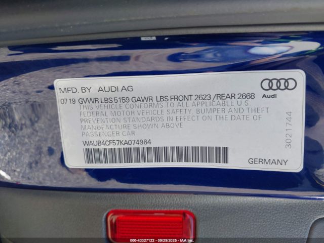 2019 AUDI S5 WAUB4CF57KA074964 Photo 8