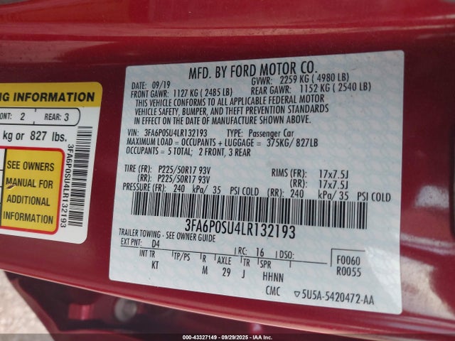 Ford 2.0l 4v atk hev 2020 3FA6P0SU4LR132193 Image 9