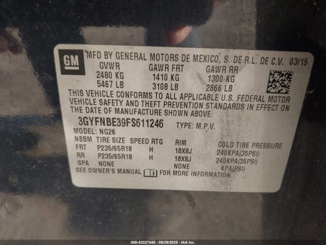 2015 CADILLAC SRX 3GYFNBE39FS611246 Photo 8