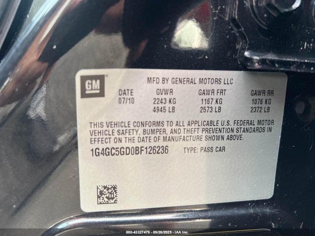 43327479 :رقم المزاد ، 1G4GC5GD0BF126236 vin ، 2011 Buick Lacrosse Cxl مزاد بيع