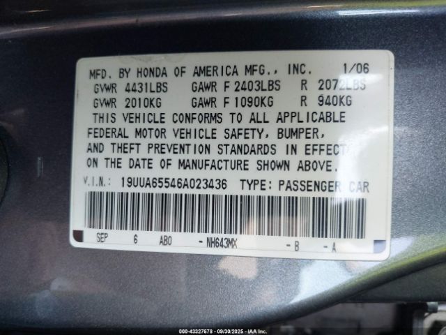 2006 ACURA TL 19UUA65546A023436 Photo 8