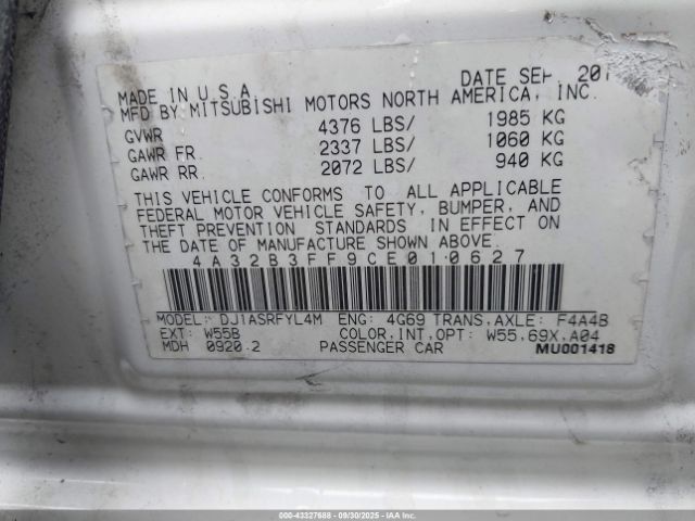 2012 MITSUBISHI GALANT 4A32B3FF9CE010627 Photo 8