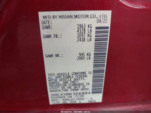 2022 NISSAN ALTIMA 1N4BL4CV8NN366884 Photo 8