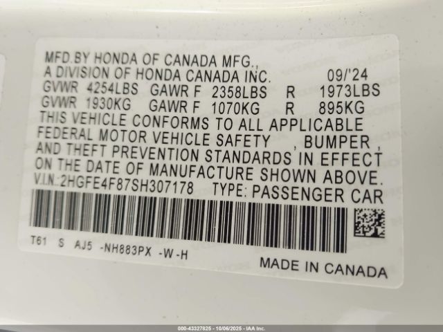 2025 HONDA CIVIC HYBRID 2HGFE4F87SH307178 Photo 8