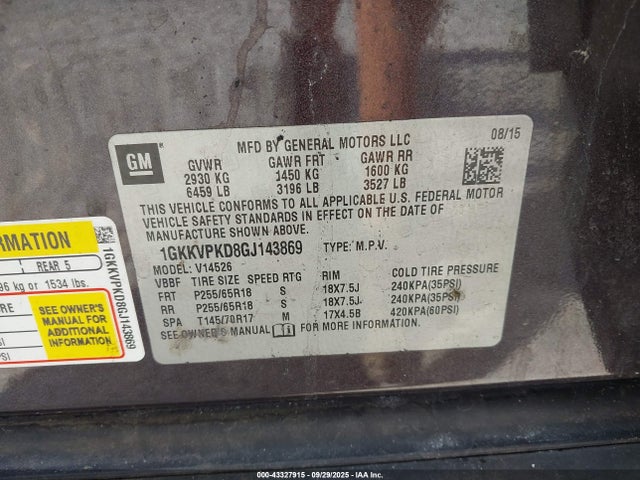 1GKKVPKD8GJ143869 GMC Acadia Sle-2
