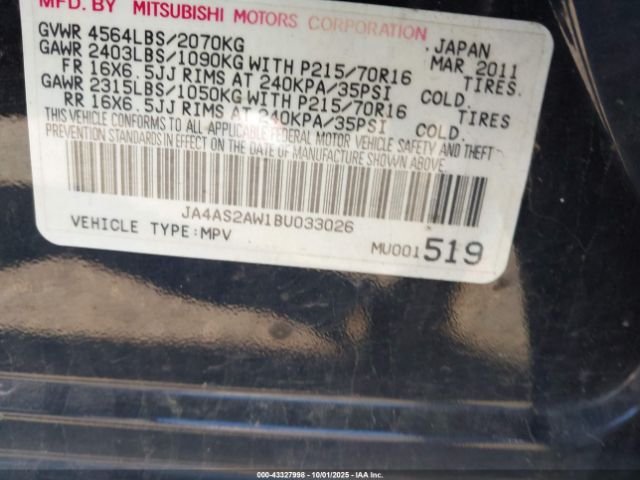 2011 MITSUBISHI OUTLANDER JA4AS2AW1BU033026 Photo 8