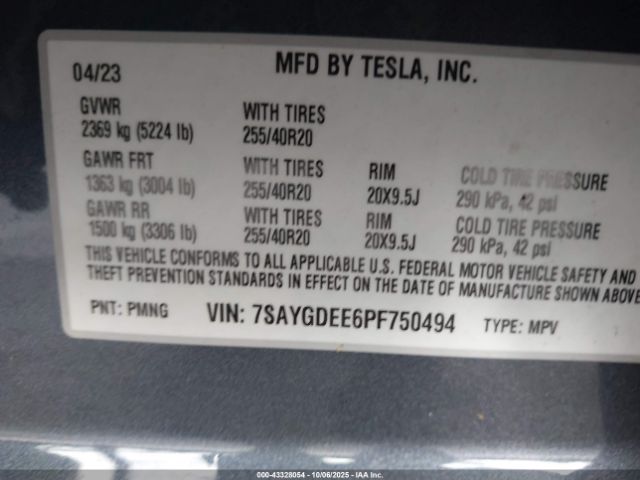 2023 TESLA MODEL Y 7SAYGDEE6PF750494 Photo 8