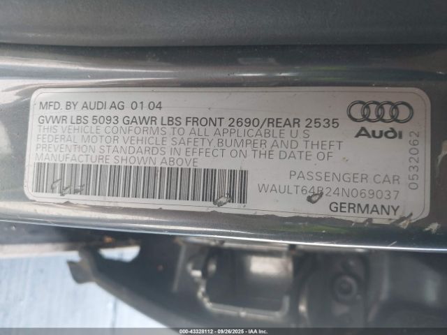 2004 AUDI A6 WAULT64B24N069037 Photo 8