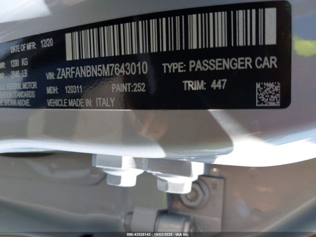 2021 ALFA ROMEO GIULIA ZARFANBN5M7643010 Photo 8