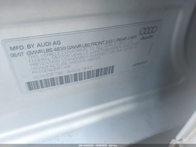 2008 AUDI A4 WAUDF78E78A057842 Photo 8