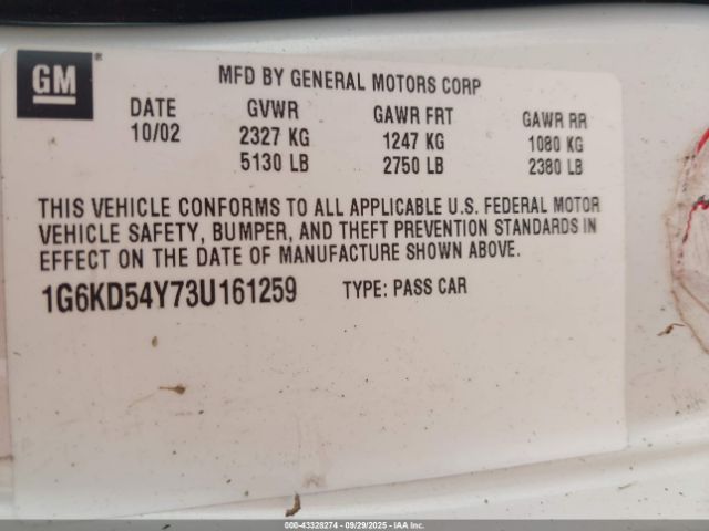 2003 CADILLAC DEVILLE 1G6KD54Y73U161259 Photo 8