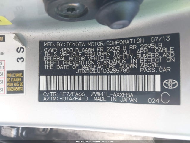 43328324 :رقم المزاد ، JTDZN3EU1D3285785 vin ، 2013 Toyota Prius V Three مزاد بيع