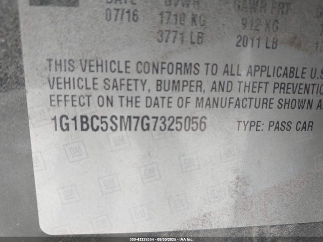 1G1BC5SM7G7325056 Chevrolet le2 - di: direct injection, alum, vvt, gen i, gmna