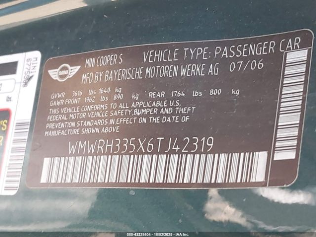 2006 MINI COOPER S WMWRH335X6TJ42319 Photo 8