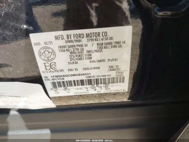 2021 FORD EXPLORER 1FM5K8GC0MGB08531 Photo 8