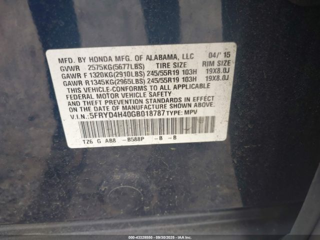 2016 ACURA MDX 5FRYD4H40GB018787 Photo 8