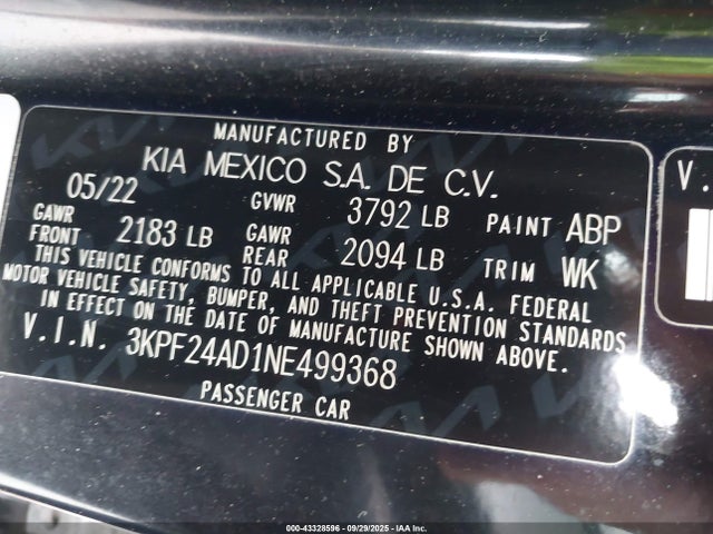 KIA mpi nu 2022 3KPF24AD1NE499368 Image 9