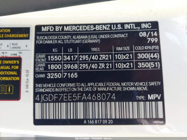 2015 MERCEDES-BENZ GL 63 AMG 4JGDF7EE5FA468074 Photo 8