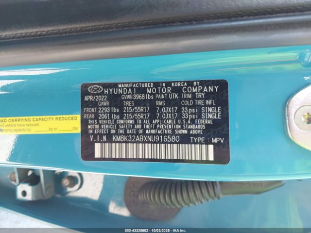 2022 HYUNDAI KONA KM8K32ABXNU916580 Photo 8