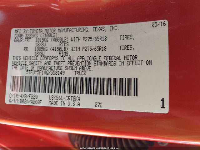 Toyota 3ur-fe 2016 5TFUY5F14GX558149 Image 9