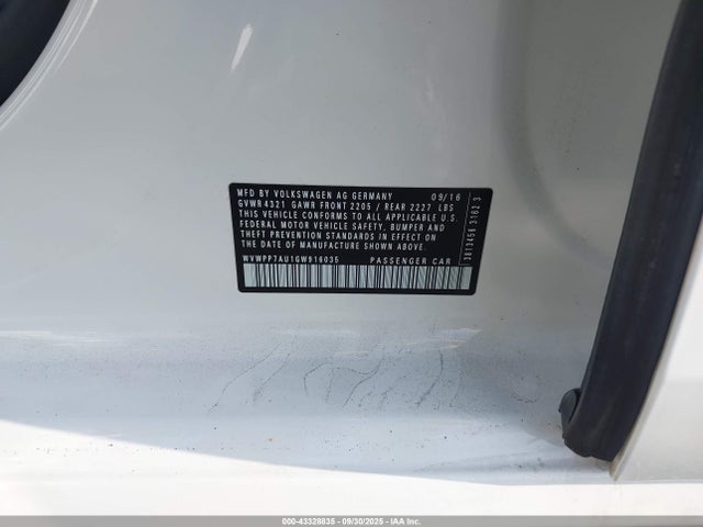 WVWPP7AU1GW916035 Volkswagen 2016