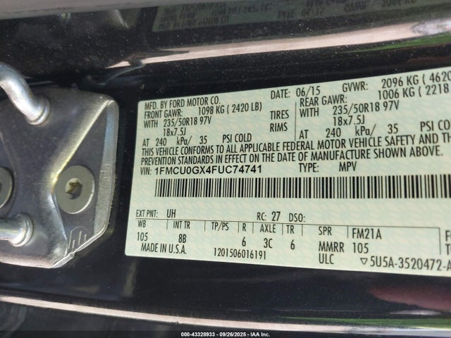 Ford 2015 2015 1FMCU0GX4FUC74741 Image 9