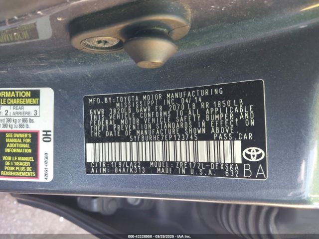 2014 TOYOTA COROLLA 5YFBURHE7EP123745 Photo 8