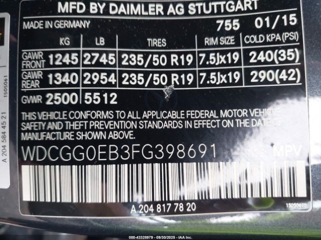 2015 MERCEDES-BENZ GLK 250 BLUETEC WDCGG0EB3FG398691 Photo 8