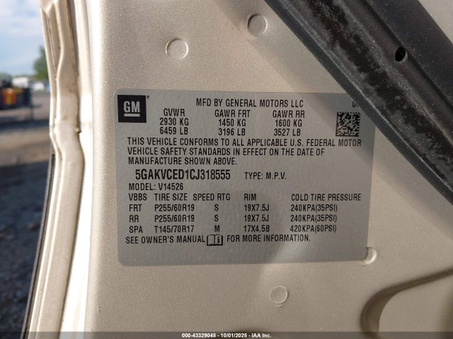 Aukcja sprzedaży 2012 Buick Enclave Leather, vin: 5GAKVCED1CJ318555, numer aukcji: 43329048