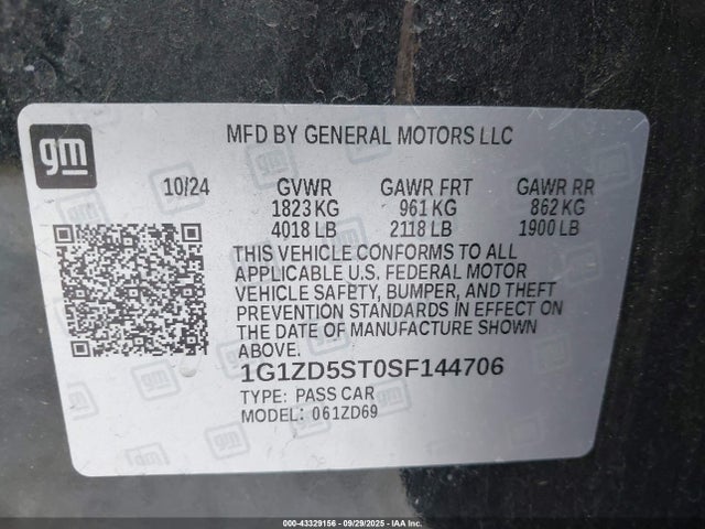 1G1ZD5ST0SF144706 Chevrolet lfv
