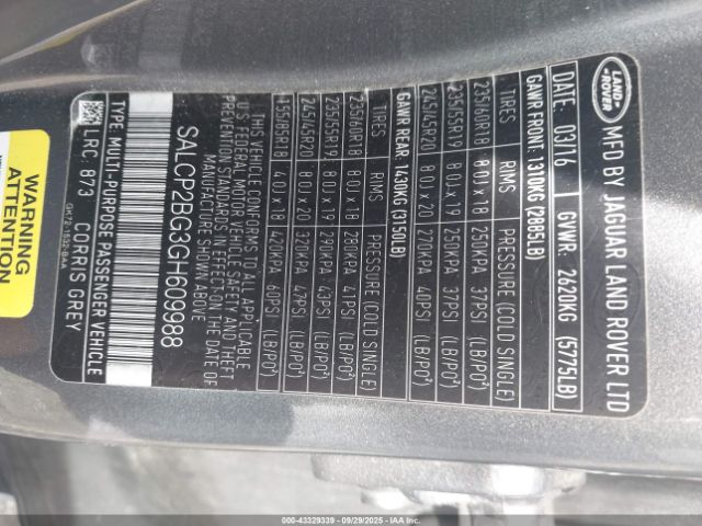 2016 LAND ROVER DISCOVERY SPORT SALCP2BG3GH609988 Photo 8