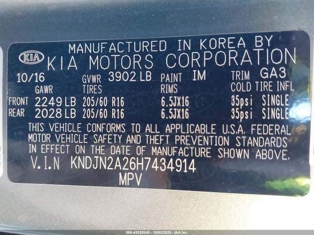 KIA gdi 2017 KNDJN2A26H7434914 Image 9