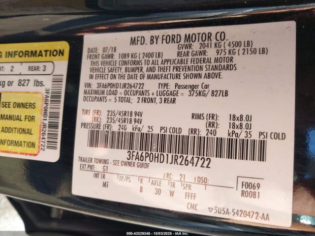 2018 FORD FUSION 3FA6P0HD1JR264722 Photo 8