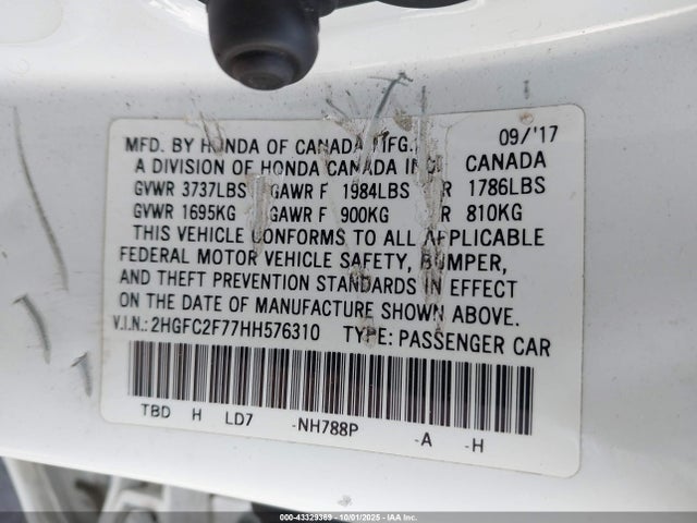 Honda k20c2 2017 2HGFC2F77HH576310 Image 9