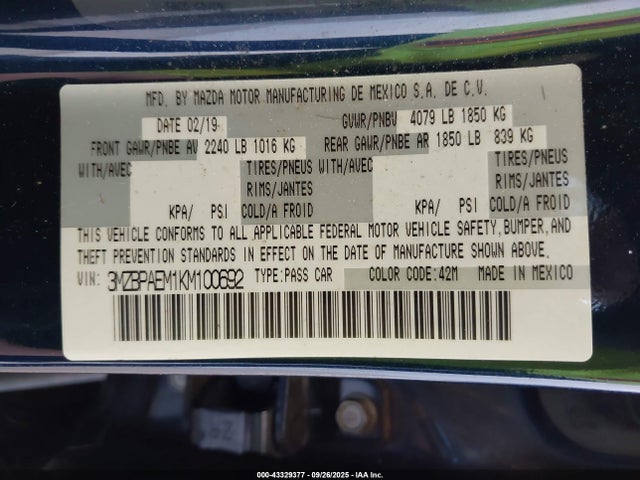 3MZBPAEM1KM100692 Mazda py cylinder deactivation